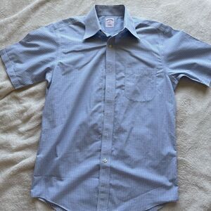 Brooks Brothers 346 Blue And White Checkered Short Sleeve Button Up‎ 14.5